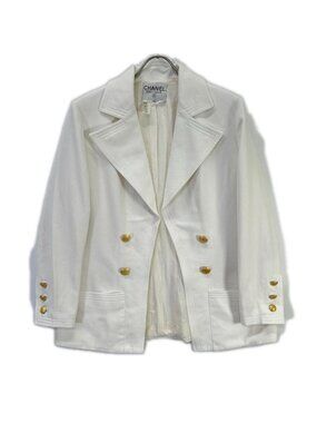 Chanel Vintage White Gold Button Terre Jacket 44